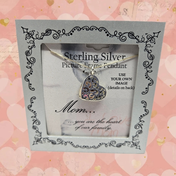 Sterling Silver .925 Picture Frame Pendant For Mom You Are The Heart Of Family - Picture 1 of 10